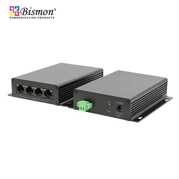 4-Ch Ethernet Extender IP over 2-wire up to 600m (100Mbps)